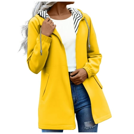 XFLWAM Rain Jacket Women Waterproof Windbreaker Lightweight Jackets with Pockets Striped Lined Hood Z-Yellow S XFLWAM Rain Jacket Women Waterproof Windbreaker Lightweight Jackets with Pockets Striped Lined Hood Z-Yellow S