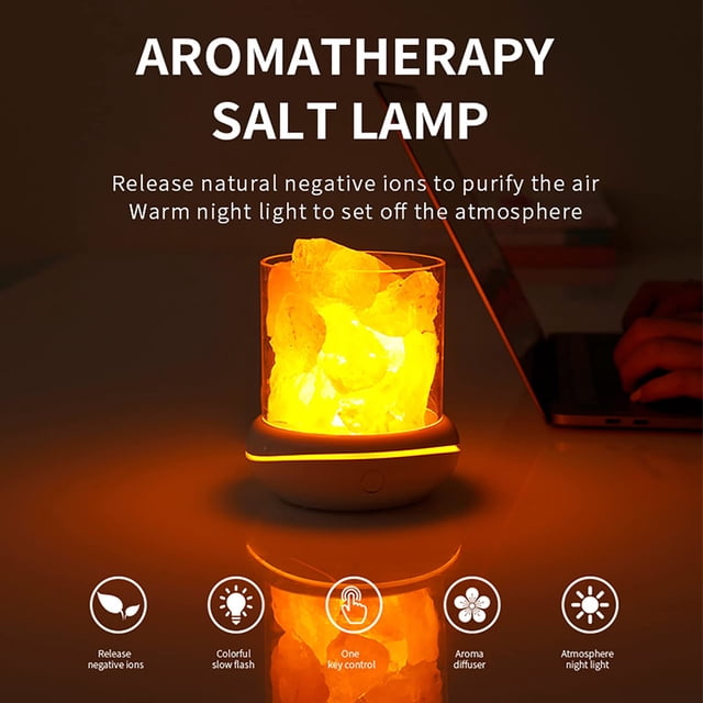 Lámpara de cristal de sal, lámpara de cristal de sal, luz nocturna de sal, difusor de aroma USB, lámpara de sal, funcionalidad inteligente