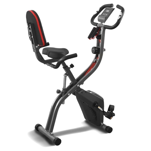 Exercise Bike, 4 IN 1 Stationary Bike, Foldable Folding Exercise Bike with 10-Level Magentic Resistance, Support Back Pad and Phone/Tablet Holder, Arm Resistance Band, Pulse Sensor