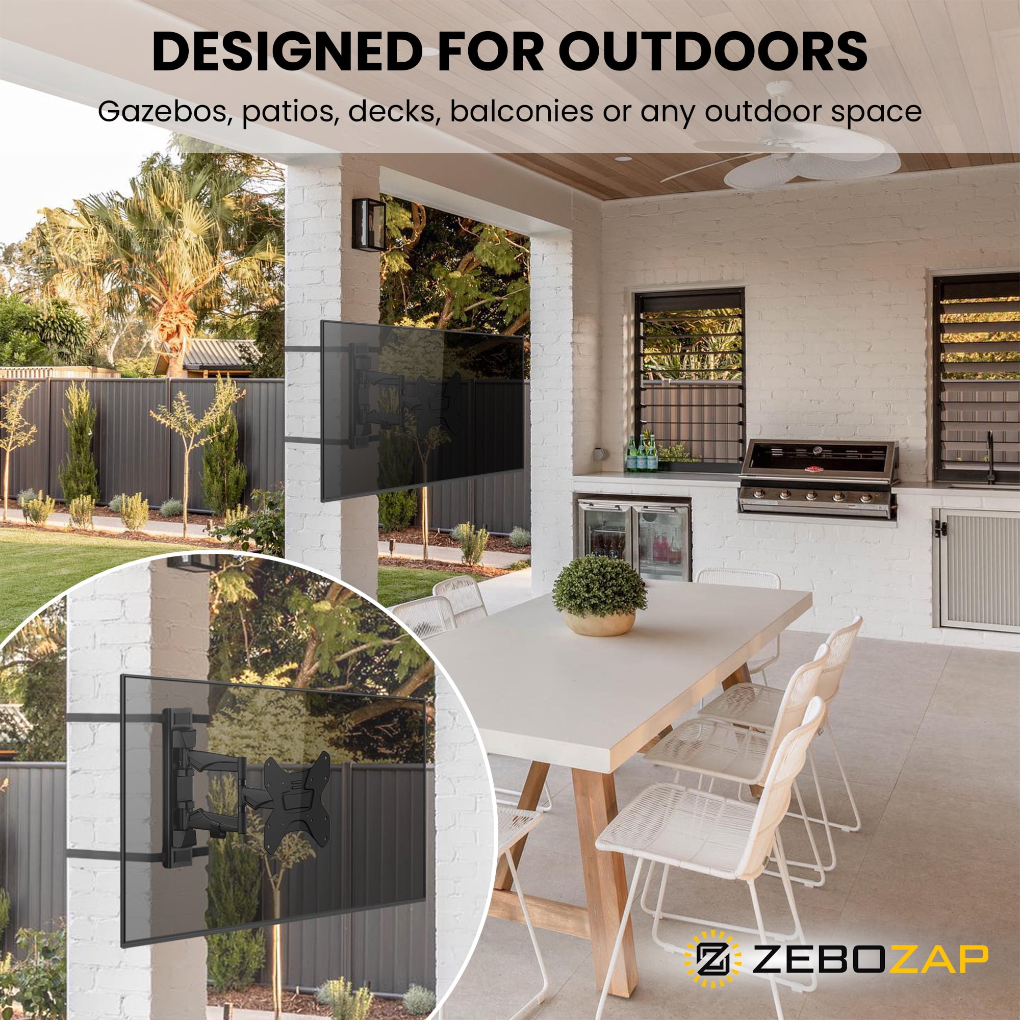 ZeboZap No Drill Gazebo TV Mount for up to 50" TV | 66lbs | Full Motion