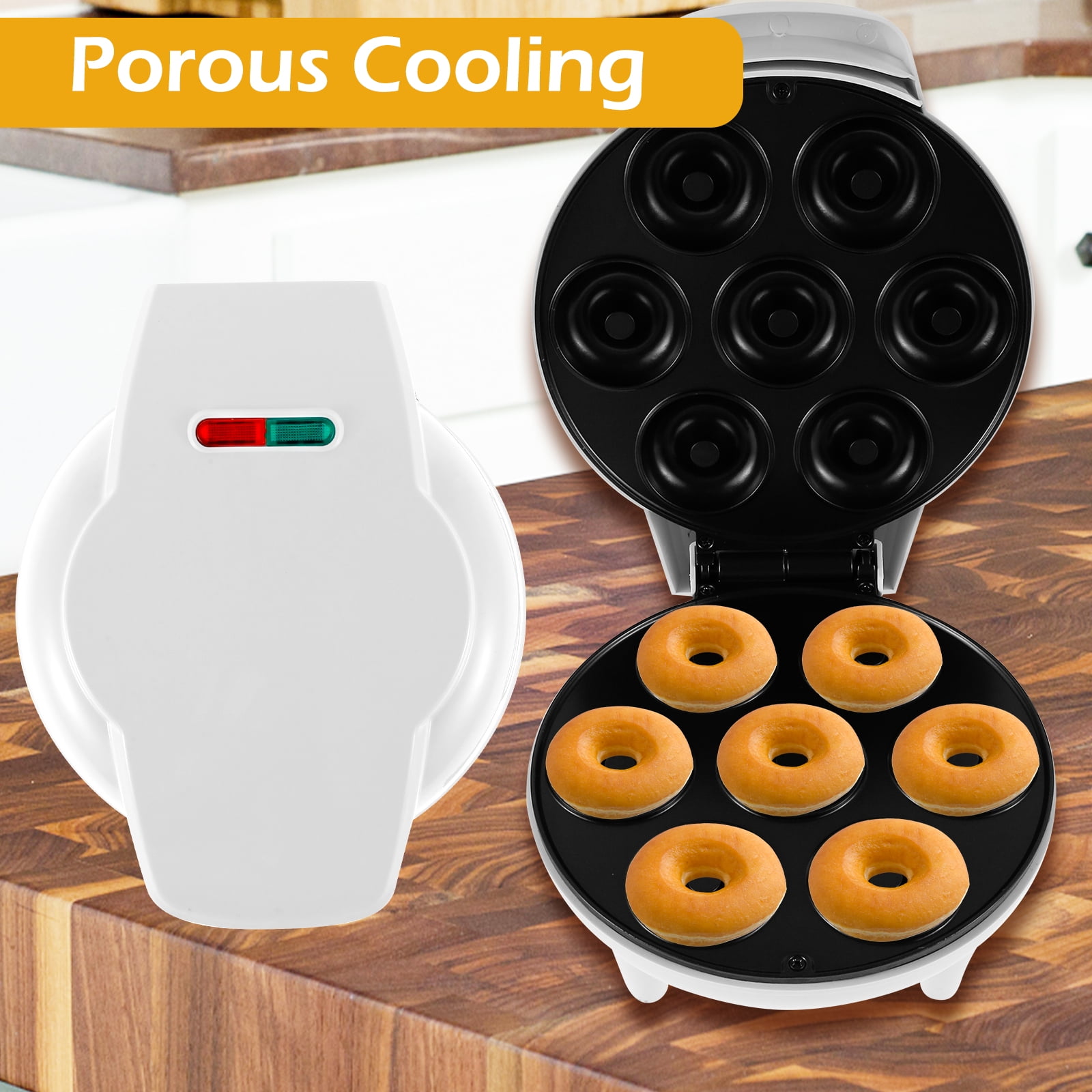 FUYGRCJ Mini Doughnut Maker, 1200W Fast Heating Donut Maker Machine, 7 Holes Round Electric Donut Maker with Anti Slip Feet, Minimalist Donut Maker, Easy Release for Breakfast Family Snacks