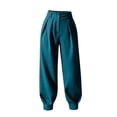 thumbnail image 3 of Women's High Waist Pleated Suit Jogger Pants Tapered Ankle Cuff Dress Trousers Loose Fit Business Casual Work Pants with Pockets Navy, 3 of 6