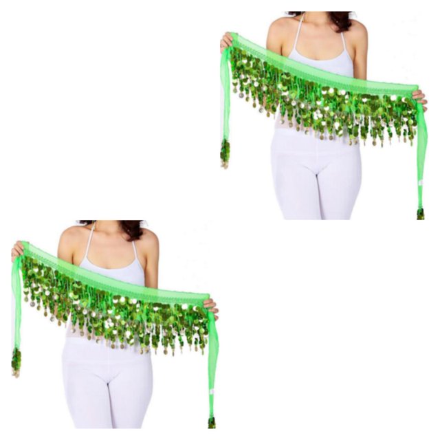 Transemion Wide Application Belly Dance Sequined Waist Versatile And Stylish Waist light green 2Set