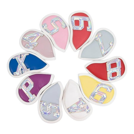 10Pcs Golf Irons Headcover Set Reflective Head Cover Protection Set 4 to 9,P,x Equipment PU Leather for Adults Women Golfer White