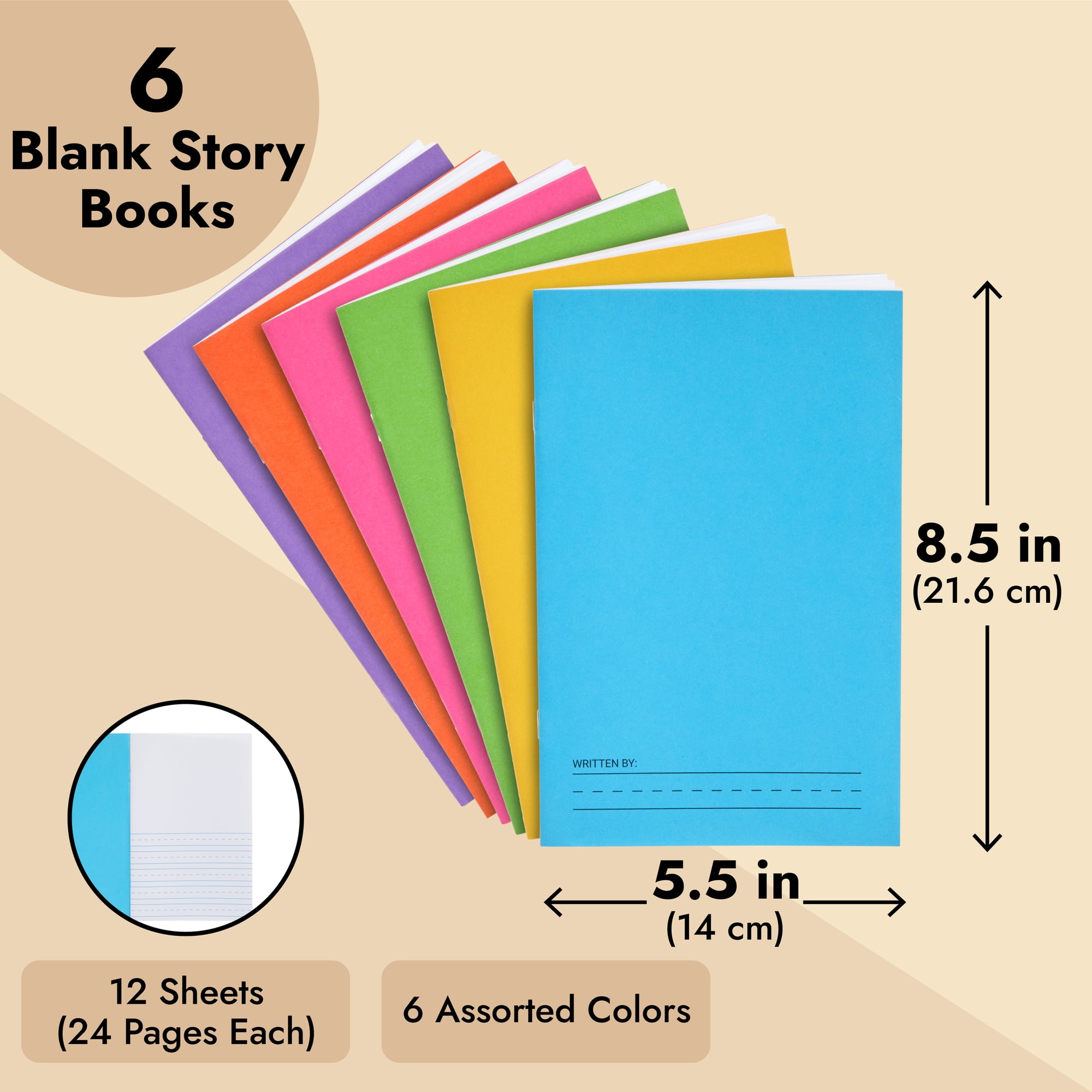 Bright Creations 6 Pack of Blank Books for Kids to Write Stories, Make Your Own Comic, Journal, or Book, Paperback (6 Colors, 12 Sheets/24 Pages