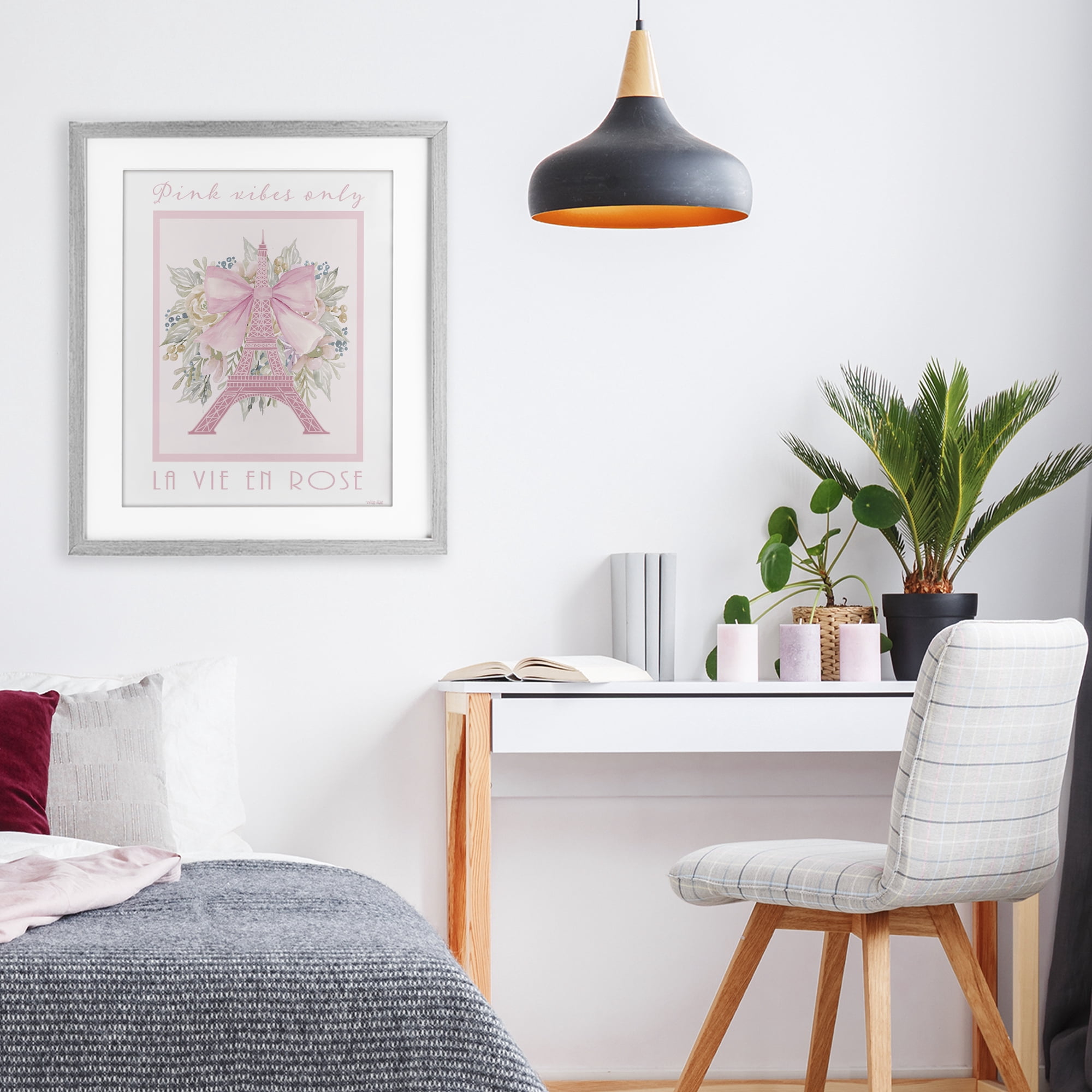 Stupell Industries Pink Vibes Only Paris Gray Framed Print Under Glass, design by Cindy Jacobs