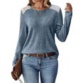 thumbnail image 4 of Nlife Women Lace Patchwork Crew Neck Long Sleeve Ribbed Top, 4 of 7