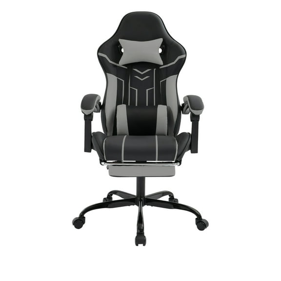 Gaming Chair with Footrest, Ergonomic Computer Chair with Headrest and Lumbar Support, Office Chair with Height Adjustable, Video Game Chairs for Adults, Black Gray