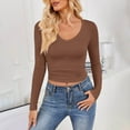 thumbnail image 2 of Timegard Womens Going out Tops V Neck Long Sleeve Comfy Slim Fitting Basic Tee Casual Solid Color Top, 2 of 7