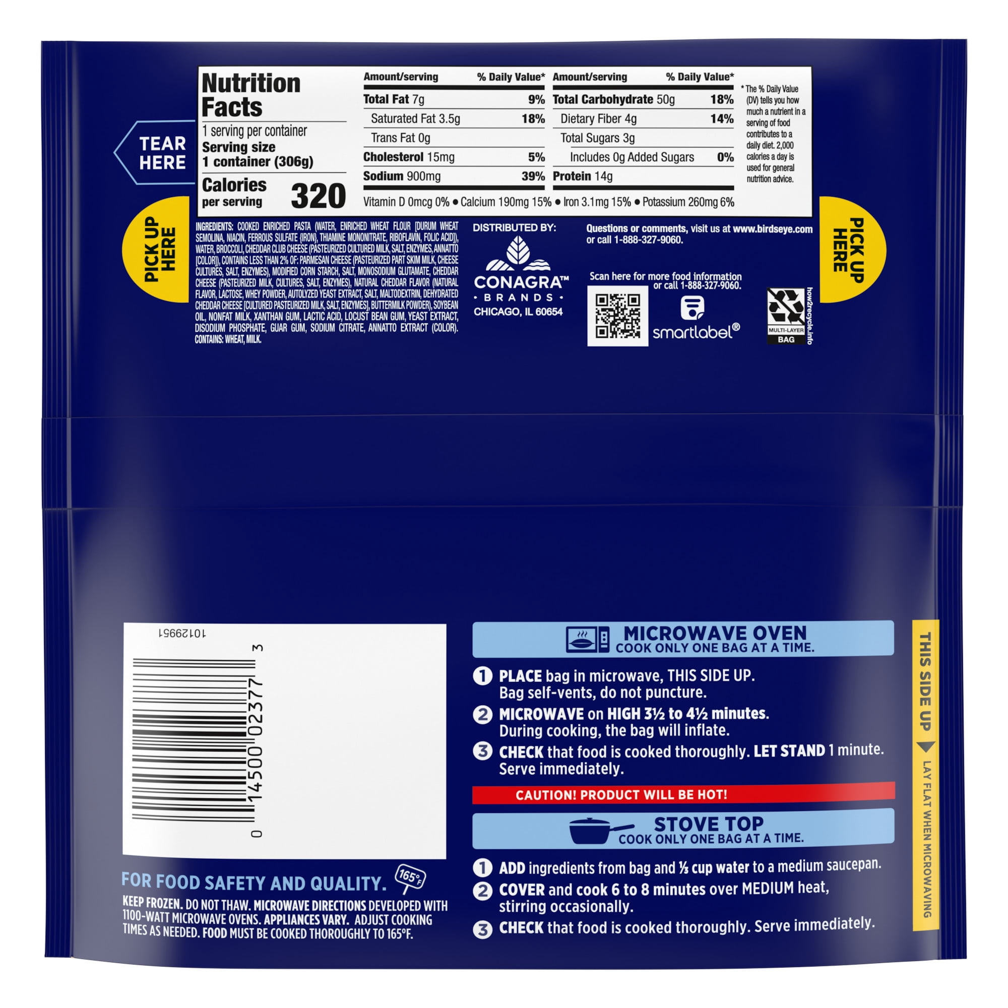 Birds Eye Steamfresh Sauced Cheesy Pasta & Broccoli, Frozen Side, 10.8 oz. Bag