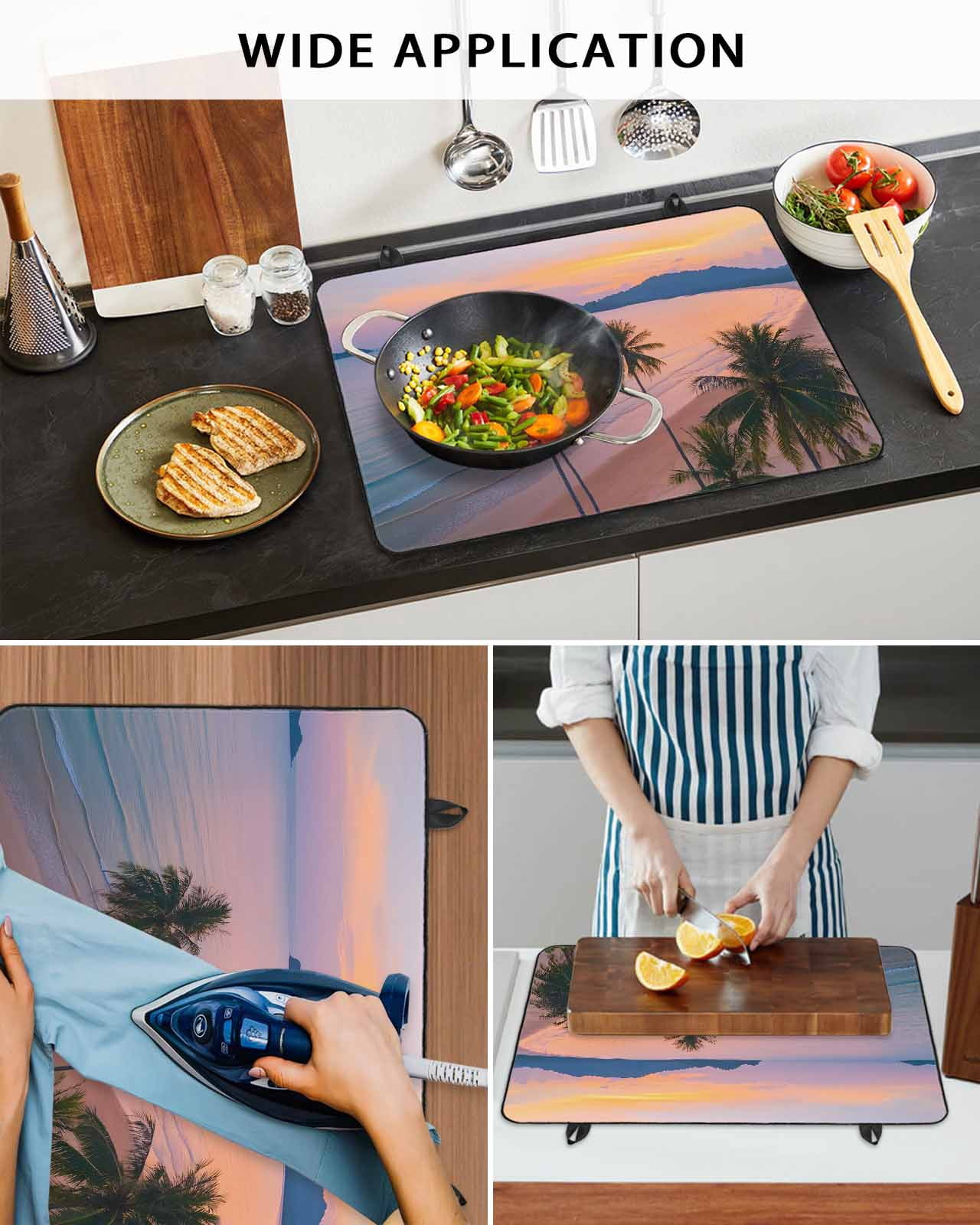 nqOlkjepod Large Induction Cooktop Protector Mat 36"x21", Beach Stove Top Covers for Electric Stove, Palm Tree Ocean Sunset Nature Sky Cloud Scenery Stove Burner Cover Mats, Glass Top Stove Cover