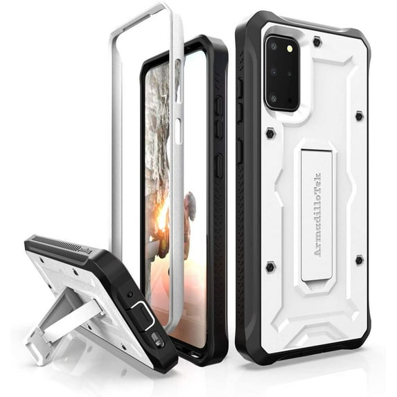ArmadilloTek Vanguard Case Designed for Samsung Galaxy S20+ Plus (2020 Release) Military Grade Full-Body Rugged with Built-in Kickstand - White