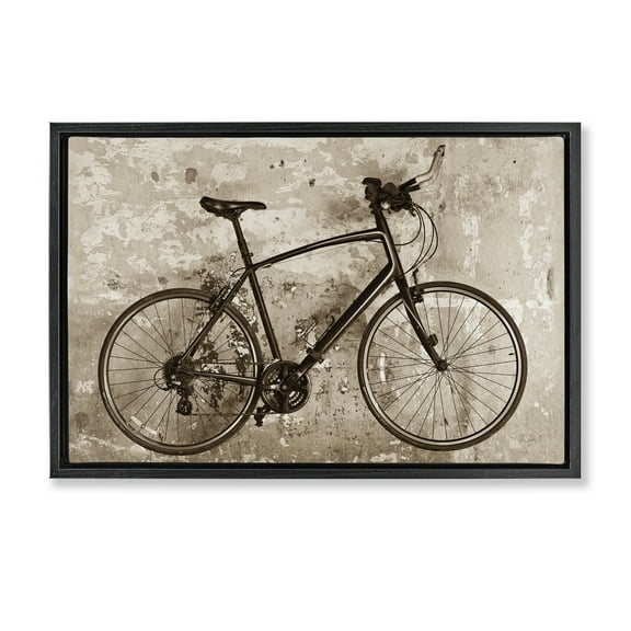 Stupell Industries Distressed Vintage Bike Transportation Painting Black Floater Framed Canvas Art Print Wall Art, 25 x 17