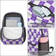 thumbnail image 4 of Purple and White Checkered Pattern 17" School Backpacks for Teens,Waterproof Oxford Fabric,S-Shape Padded Straps for School,Travel,Hiking,Camping, 4 of 6