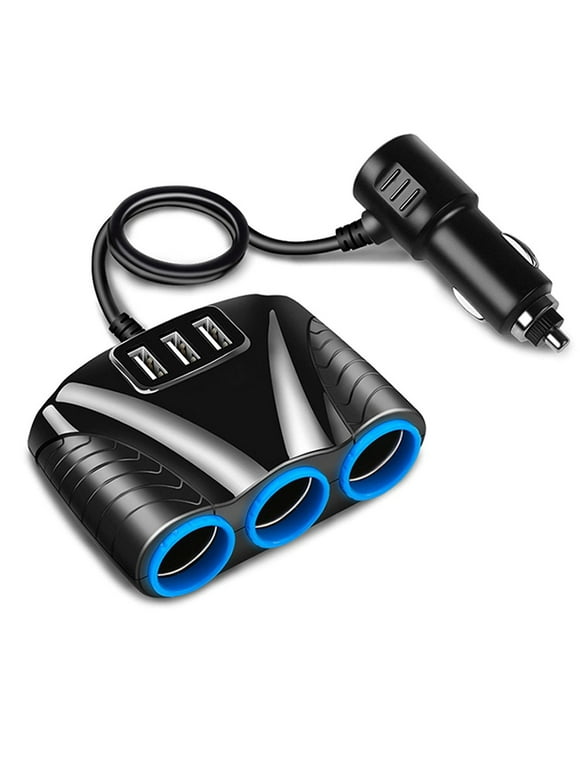 120W 3-Socket 3 USB Charging Port Cigarette Lighter Splitter, EEEkit Car Charger Power Adapter with Blue LED Light, DC 12V/24V Multi-Power Outlet Fit for GPS, Dash Cam, Smart Phones, iPad