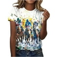 thumbnail image 1 of Tops de Cuello Redondo para las Mujeres, Nuevo Suéter de Manga Corta, Caballo Casual Impreso Top Camiseta, 1 of 5