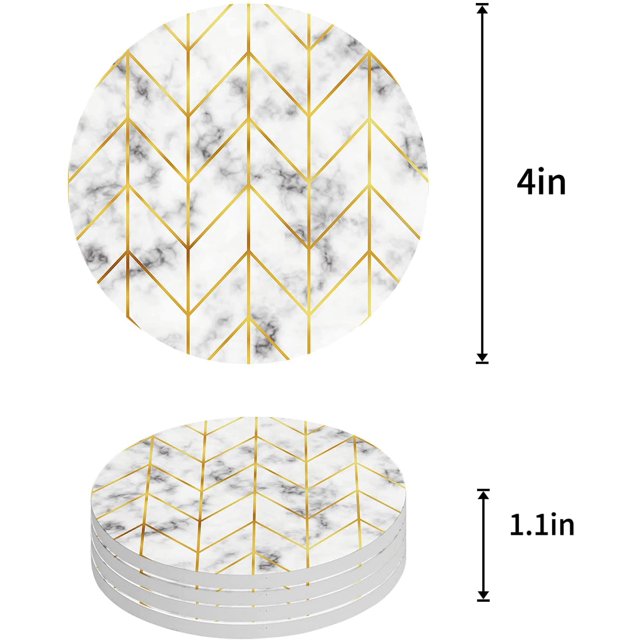RYLABLUE Ensemble de 4 sous-Verres Ronds Style Marbre Rétro Géométrique Jaune pour Boissons, sous-Verres en Céramique Absorbants avec Base en Liège pour Décoration de Table Basse de Cuisine Maison Bar