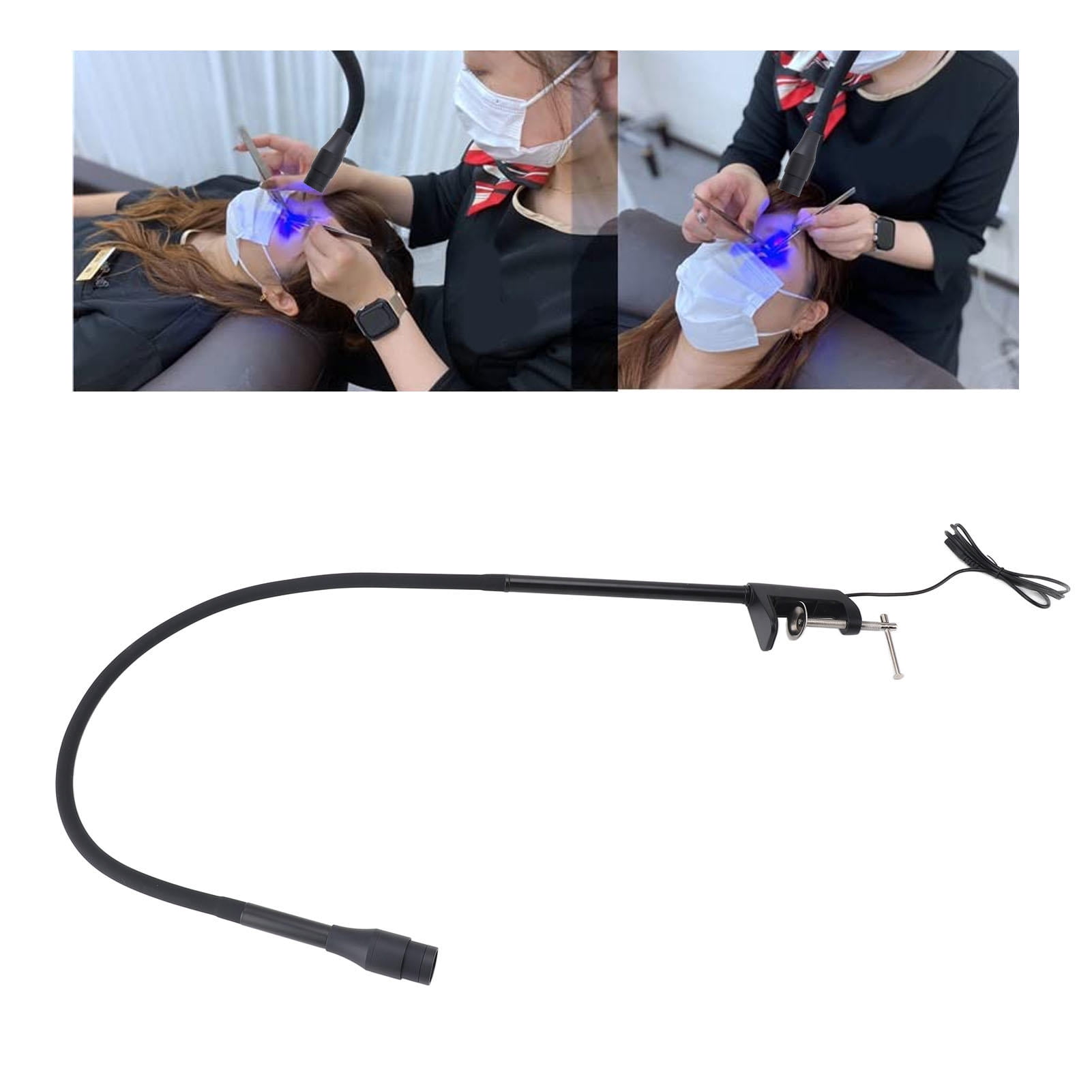 Yajisi 5W UV LED Lash Extension Light, Gooseneck Lamp with Foot Pedal & Table Clamp for Eyelash & Nail Gel Curing (42x24x6cm)