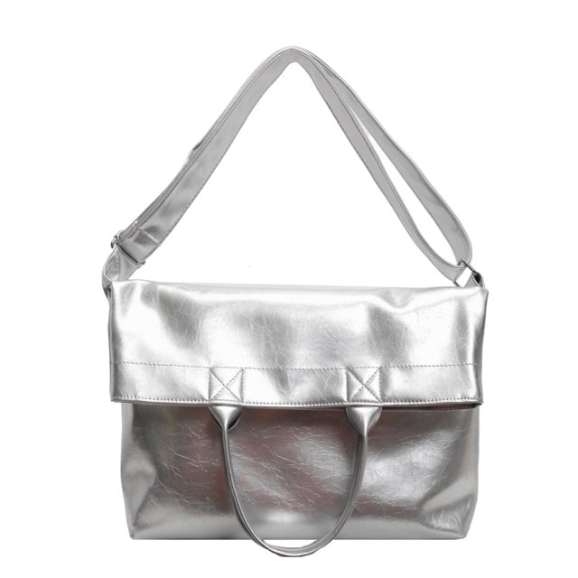 Bolso mano plegable Likrtyny primera capa piel vaca bolso cruzado bolso hombro mano plateado
