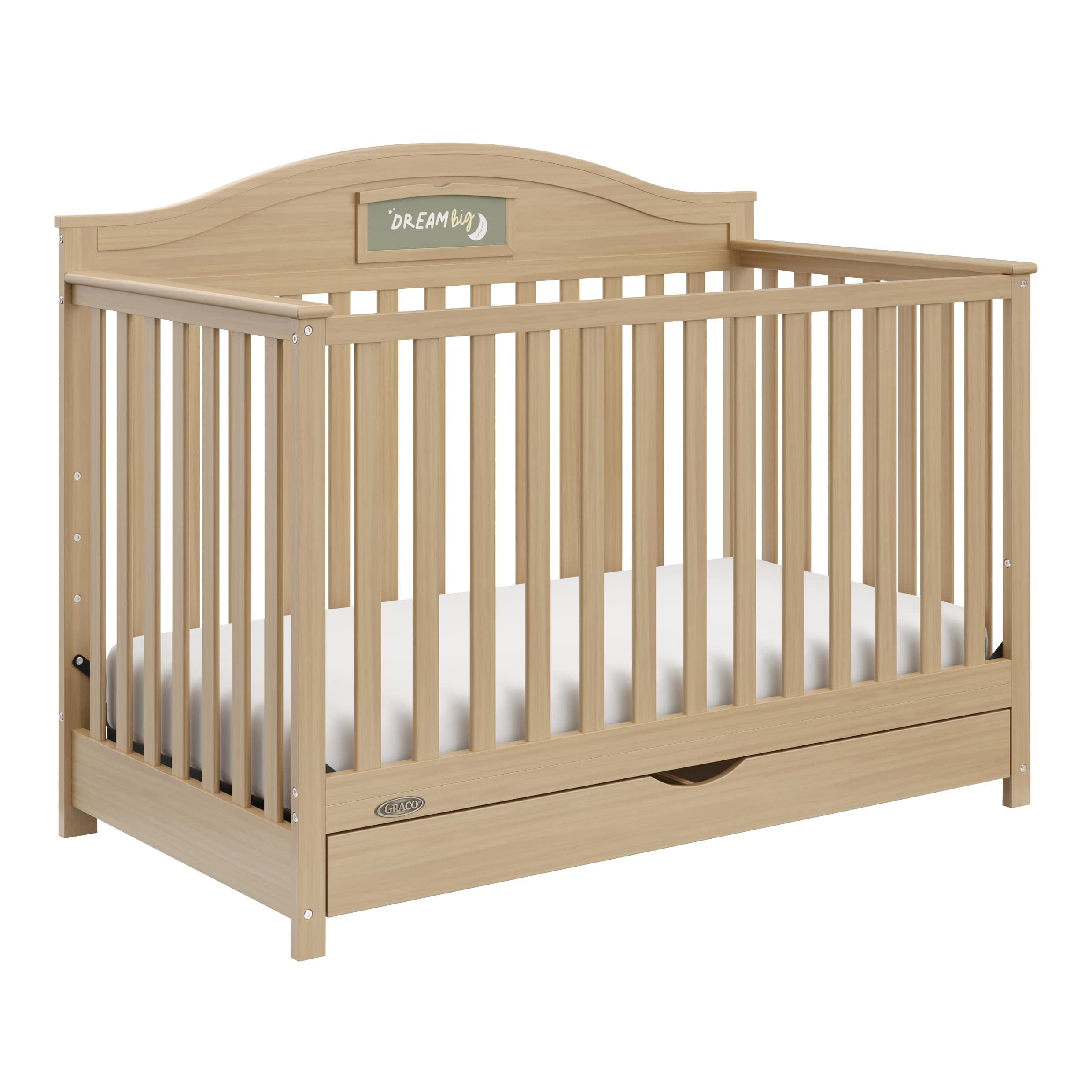 Graco Story 5-in-1 Convertible Baby Crib with Drawer and Reversible Headboard, Driftwood