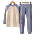 thumbnail image 3 of Ugoldhm Toddlers Kids Thermal 2 Piece Set Raglan Color Block Top Loose Pant Comfy Fall Winter Underwear, 3 of 6