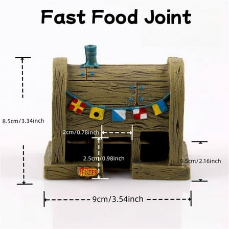 SpongeBob Krusty Krab Restaurant Aquarium Ornament, 3.5-Inch Realistic Resin Decor with Detailed Fast Food Design for Themed Fish Tanks