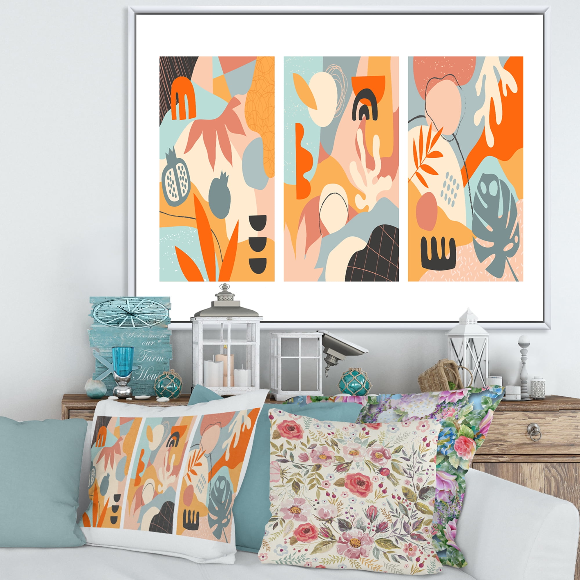 Designart 'Compostion Minimalistic of Organic Shapes VII' Modern Framed Canvas Wall Art Print