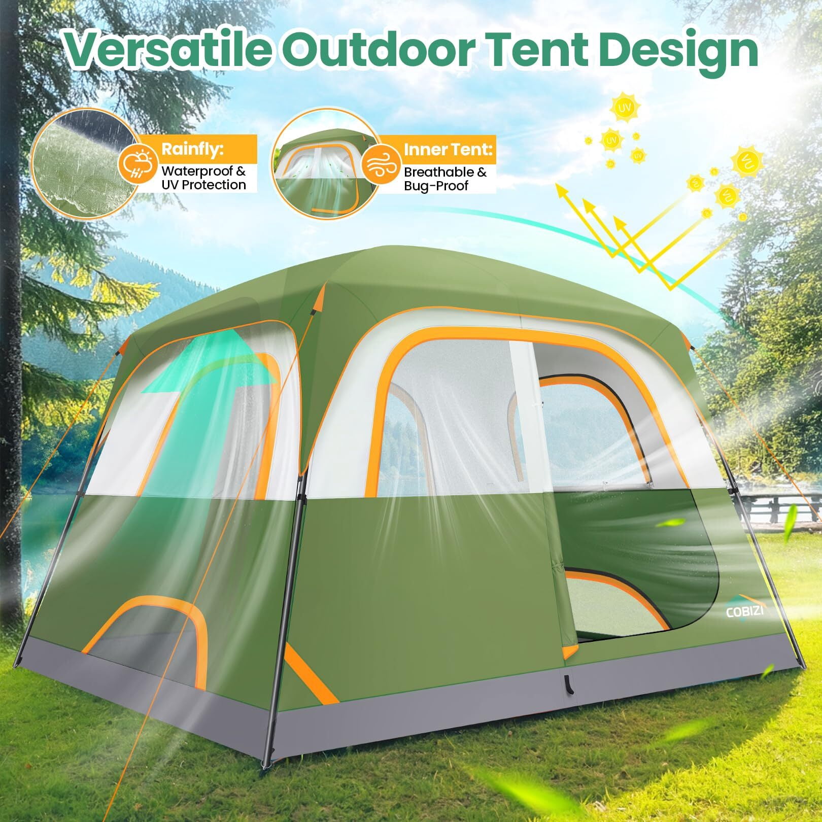 COBIZI Tents for Camping 4/6 Person Camping Tent with Rainfly and Screen, Easy Setup Lightweight Portable Waterproof Outdoor Tent with Carry Bag for Backpacking, Hiking, Family Travel