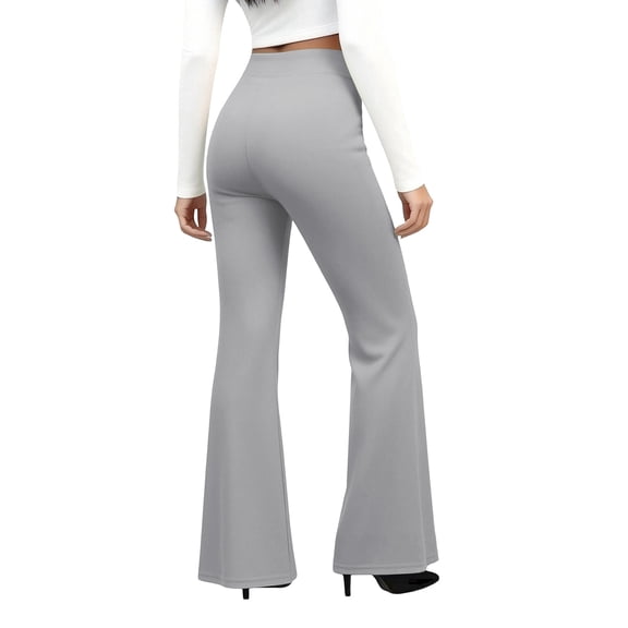 Dress Work Pants Women Business Casual Slack Trousers Stretchy Pull On Office Flare Pants with Pockets Gray M