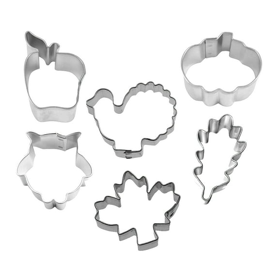 Mini Thanksgiving 6 Piece Cookie Cutter Set - Mini Acorn, Pumpkin, Apple, Maple Leaf, Owl, Turkey Cookie Cutters - The Cookie Cutter Shop - Tin Plate Steel