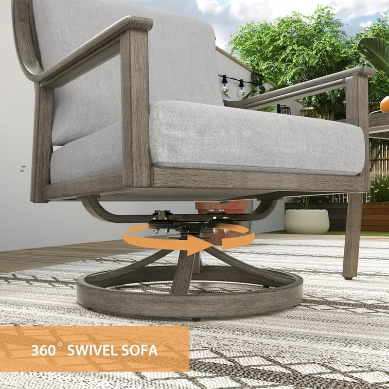 4-Piece Patio Furniture Set - Outdoor Aluminum Patio Conversation Set Includes 1 Loveseat, 2 Swivel Chairs, and 1 Coffee Table