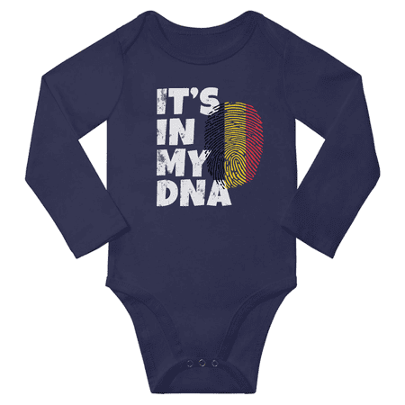 

It s In My Belgian DNA Baby Long Sleeve Bodysuit Romper (Navy 12 Months)