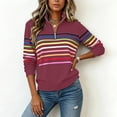 thumbnail image 4 of Rrxhxhs Sweatshirt for Women Colorful Horizontal‑Stripe Quarter Zip Mock Neck Long Sleeve Loose Casual Pullover Top, 4 of 5