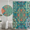 thumbnail image 5 of Green Boho Shower Curtain, Waterproof Shower Curtains for Bathroom, Shabby Vintage Ethnic Abstract Floral Art Washable Fabric Bathtub Curtain Set Bath Decor with 12 Hooks Long 72"x84", 5 of 8