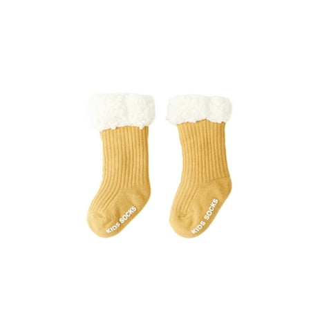 

Listenwind Cute Kids Baby Floor Socks Baby Thick Lamb Cashmere Children s Socks Pit Strip Solid Color Warm Plus Velvet Baby Socks Non-slip