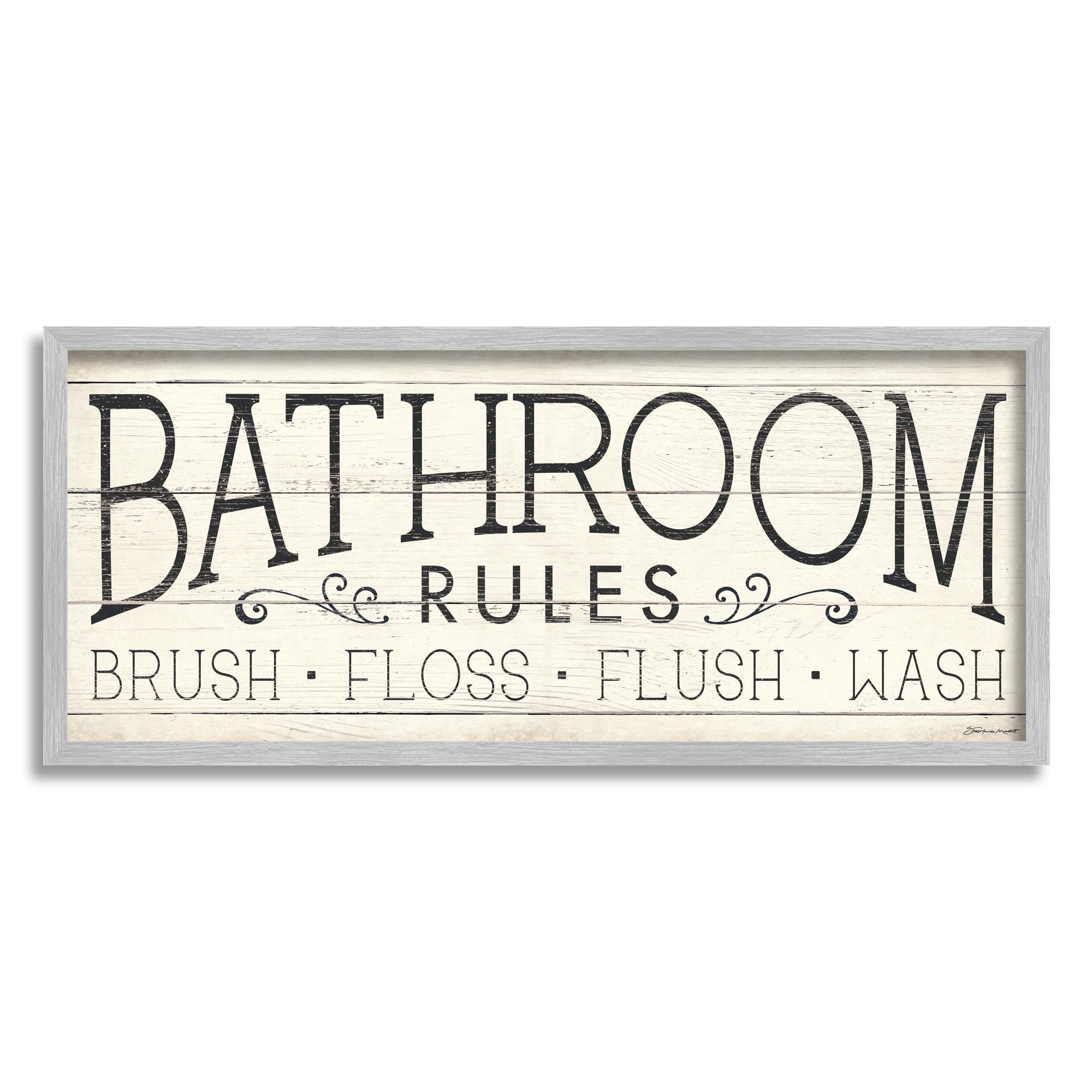 Stupell Industries Bathroom Rules Rustic Sign Brush Floss Flush Wash, 30 x 13, Design by Stephanie Workman Marrott