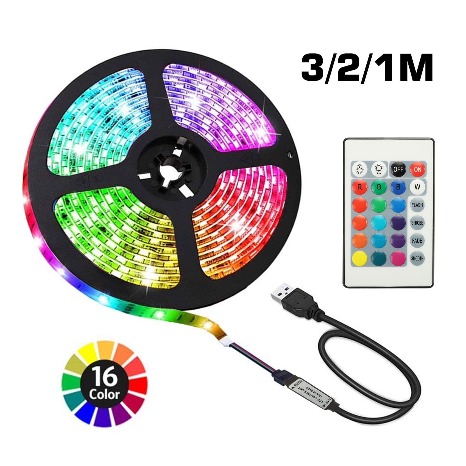 TV Backlight USB LED Strip Lights Kit 9.9ft For 32 To 65inch 24key IR 16 Color 