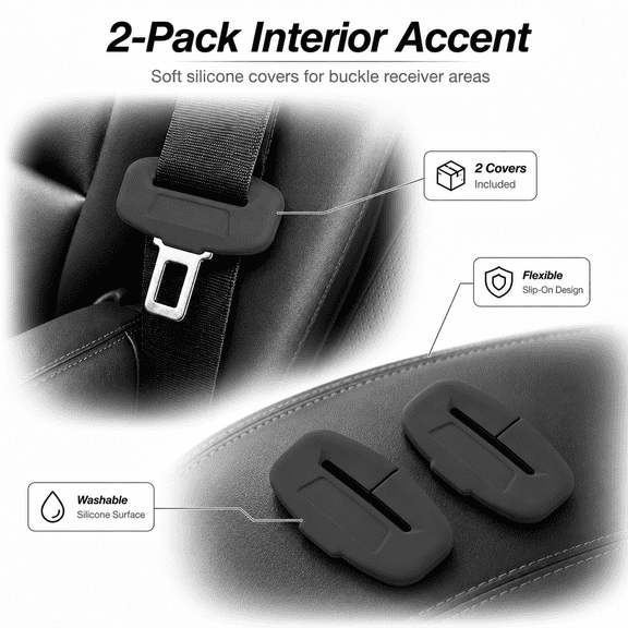 Car Seat Belt Buckle Protector Covers, 2 Pack Soft Silicone Anti-Collision Buckle Receiver Sleeves, Universal Car Interior Accessories, Black