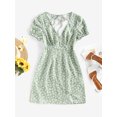 thumbnail image 2 of ZAFUL Women Leisure Daisy Floral Tie Slit Dress Light Green L, 2 of 5