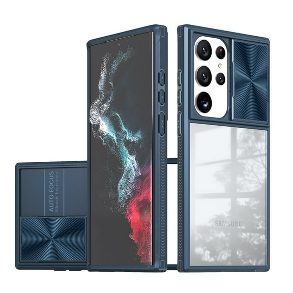 SaniMore Silde Camera Proction Case for Samsung Galaxy S22 Ultra, Rugged PC & Soft TPU Metal CD Crystal Clear [Not Yellowing Technology] Shockproof Protective Cover for Samsung S22 Ultra, Navyblue