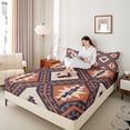 thumbnail image 4 of jejeloiu Retro Aztec Geometric Bed Sheets,Vintage Rhombus Triangle King Sheets,Brown Black Orange Sheet Set For Men Women,Breathable Home Decor,4 Pieces, 4 of 7