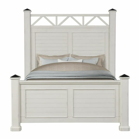 Roundhill Furniture Laria Antique White Finish Wood Panel Bed, Queen Size