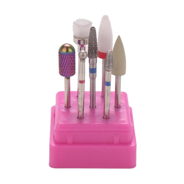 7 piezas de brocas de cerámica y acero de tungsteno para uñas, pulido, cabezal de pulido, de cepillos de limpieza con soporte, diámetro del vást 03 Salvador Brocas para limas de uñas