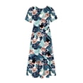thumbnail image 4 of Penkiiy Women's Round Neck Short Sleeved Mid Calf Double Pocket Floral Print Dress Short Sleeved Round Neck Dress 2XL Navy, 4 of 5