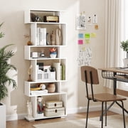 Topbuy 6-tier S-shaped Bookshelf 64 Open-back Bookcase Home Wood Organizer Free-standing Storage Shelf 2PCS White