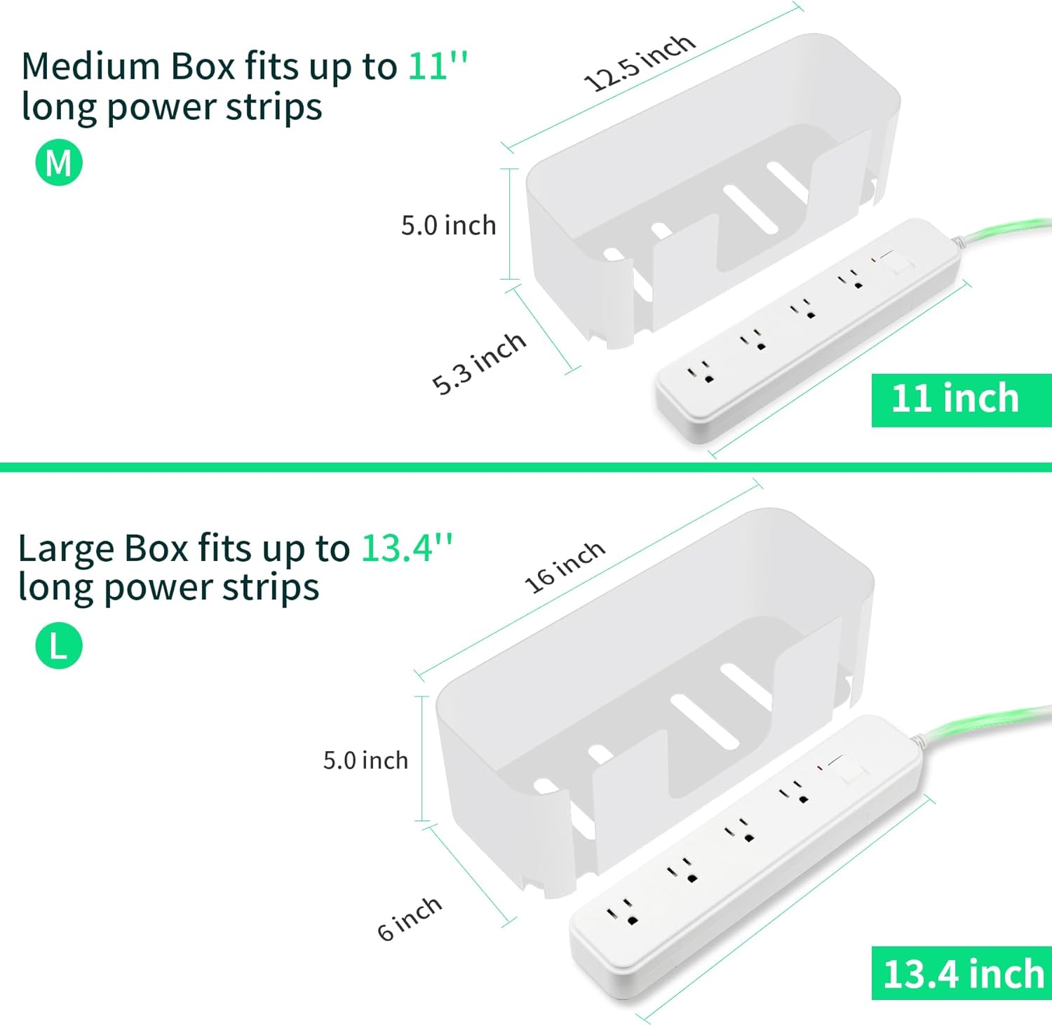 Binazon Cable Management Box, Cord Organizer Box for Table, Hide Power Strips & Cords 2-Pack