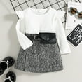 thumbnail image 5 of Kids Girls Autumn Clothes Set with Belt Bag 3 Pieces Long Sleeve Ribbed Tops Short Skirts Outfits for Stage Daily White+gray 130cm, 5 of 10