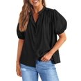 thumbnail image 3 of Womens Puff Sleeve Button Down Shirts Cotton Pleated Loose Fit Tops Summer Dressy Casual Blouses, 3 of 8
