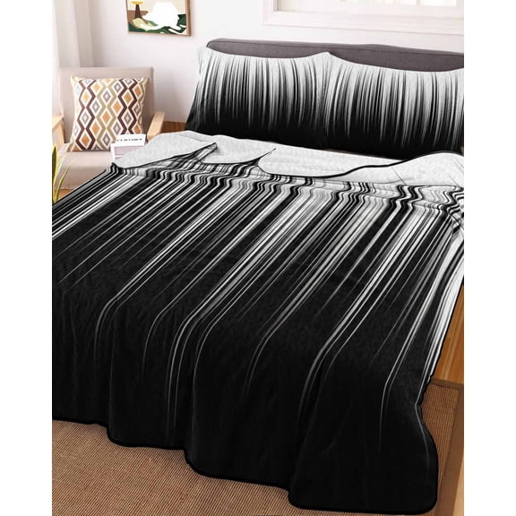 Black White Twin XL Size Down Alternative Comforter,Lightweight Comforter Quilt Bedding Set with Pillow Shams Modern Geometric Abstract Gradient Striped All Seasons Bed Comforter Duvet Insert 68"x98"