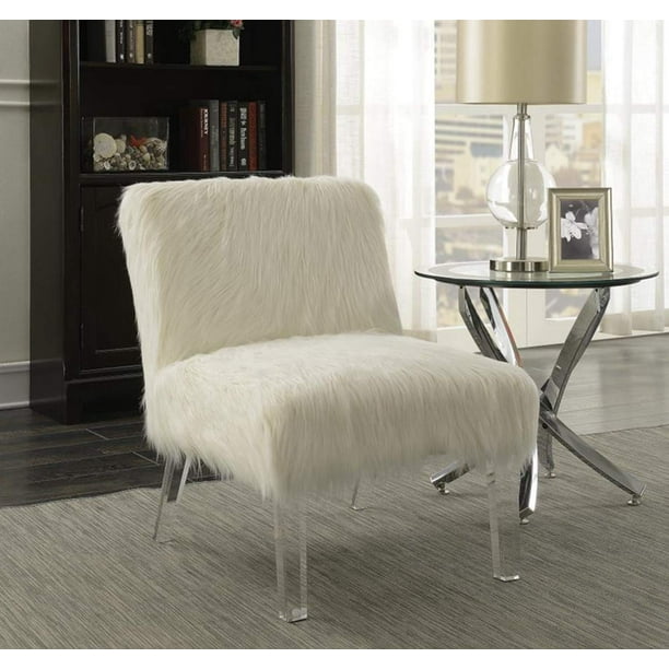 Fluffy Upholstery Fax Sheepskin Armless Chair White